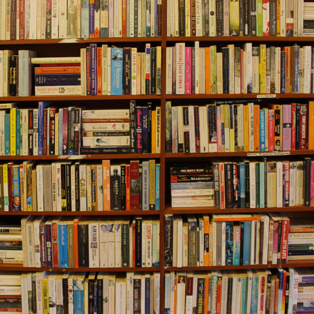 Books on a bookshelf.